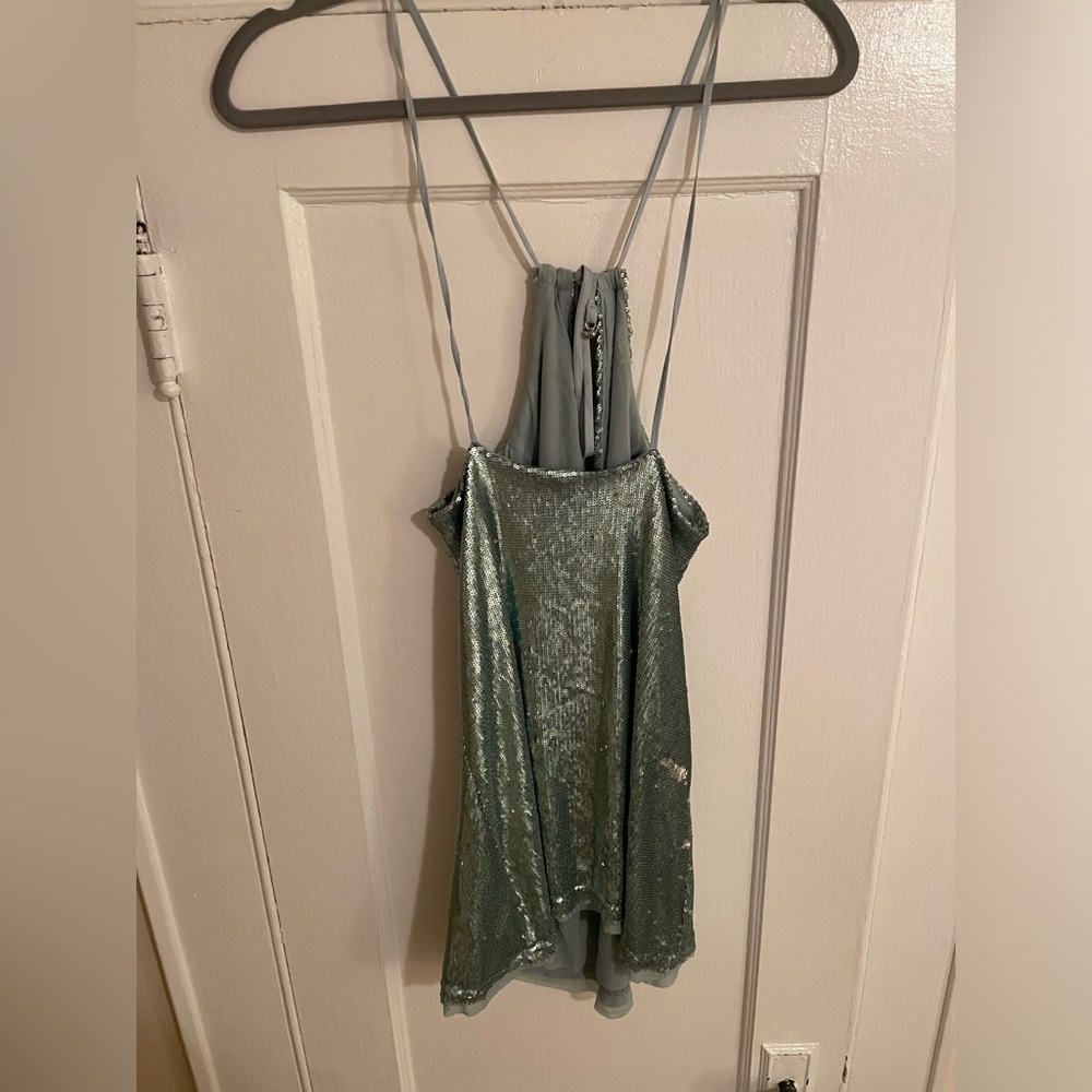 Sequin mini aqua blue dress